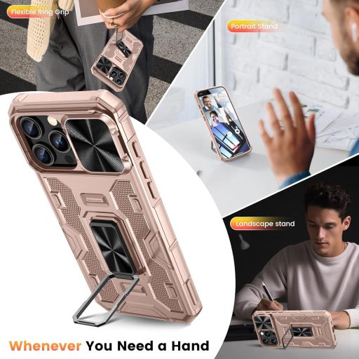 Husă Doeshine pentru iPhone 16 Pro Max, cu inel magnetic rotativ 360°, protecție de nivel militar, glisieră pentru cameră, 2 folii de protecție ecran,