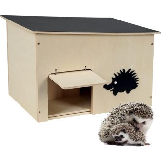   JAZUIHA Nagy Méretű Sünház Téli Védelemmel, Fa Sünszálló Téli Alváshoz és Nyári Menedékhez, Kültéri Sünetetővel, 37x30x26 cm