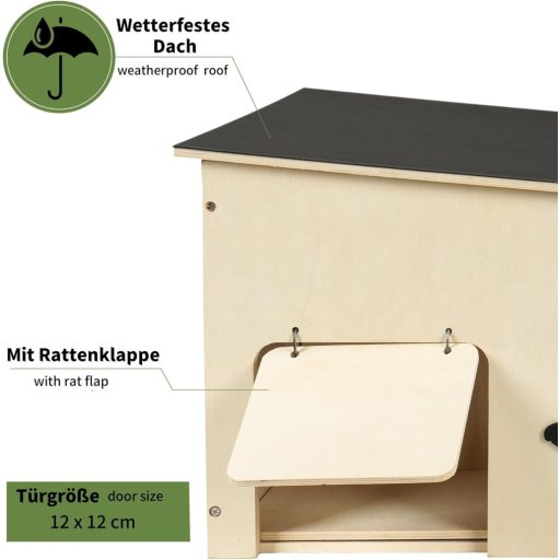 Căsuță pentru arici JAZUIHA, dimensiuni mari, cu protecție de iarnă, adăpost din lemn pentru hibernare și refugiu de vară, cu hrănitor exterior pentru arici, 37x30x26 cm