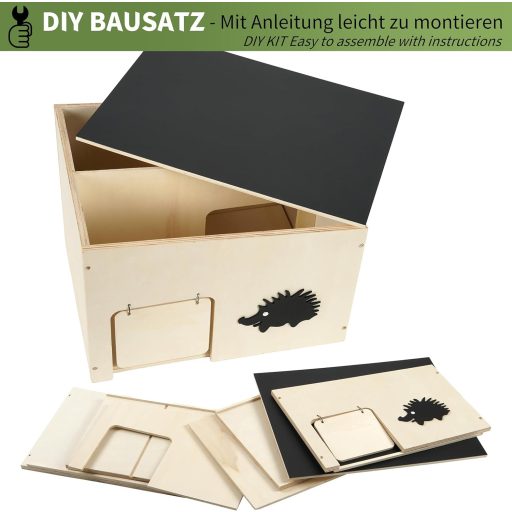 Căsuță pentru arici JAZUIHA, dimensiuni mari, cu protecție de iarnă, adăpost din lemn pentru hibernare și refugiu de vară, cu hrănitor exterior pentru arici, 37x30x26 cm