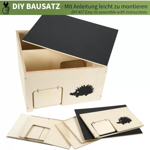 JAZUIHA Nagy Méretű Sünház Téli Védelemmel, Fa Sünszálló Téli Alváshoz és Nyári Menedékhez, Kültéri Sünetetővel, 37x30x26 cm