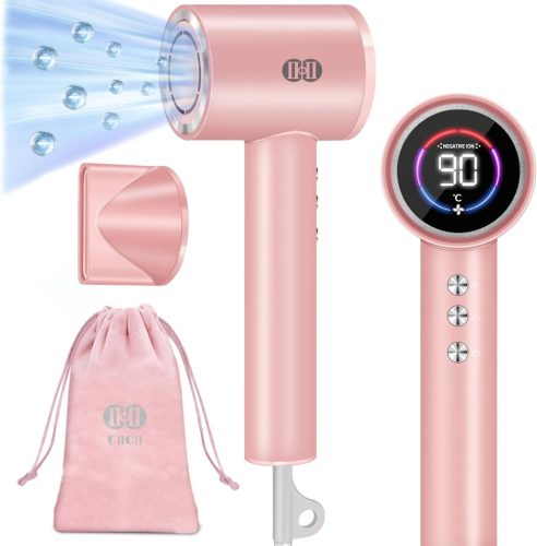 CIICII Ion Hajszárító 1600W - 120.000 RPM Kefe Nélküli Motor, 3 Sebesség, 4 Hőfokozat, HD Kijelző, Hordtáska, Gyorsszárítás Otthoni és Utazá
