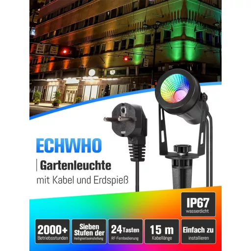 ECOWHO RGB kertilámpa távirányítóval, időzítővel, IP65 vízálló, 4 darabos szett