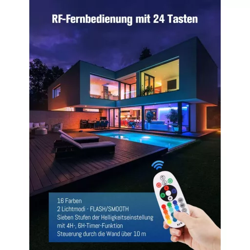 ECOWHO RGB kertilámpa távirányítóval, időzítővel, IP65 vízálló, 4 darabos szett
