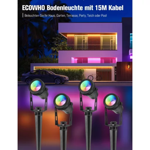 ECOWHO RGB kertilámpa távirányítóval, időzítővel, IP65 vízálló, 4 darabos szett