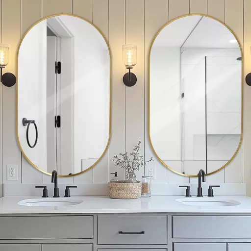 Oválne kúpeľňové zrkadlo LunaMirror 60x90 cm - Zlaté nástenné zrkadlo do spálne, obývačky, predsiene - Moderný dekoratívny dizajn