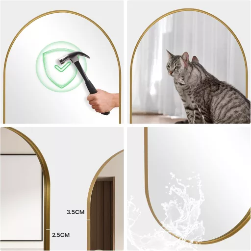 LunaMirror Ovális Fürdőszobai Tükör 60x90 cm - Arany Keretű Fali Tükör Hálószobába, Nappaliba, Előszobába - Modern Dekoratív Dizájn