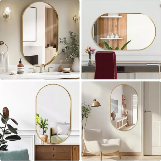 LunaMirror Ovális Fürdőszobai Tükör 60x90 cm - Arany Keretű Fali Tükör Hálószobába, Nappaliba, Előszobába - Modern Dekoratív Dizájn