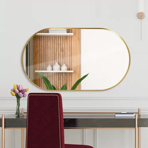 LunaMirror Ovális Fürdőszobai Tükör 60x90 cm - Arany Keretű Fali Tükör Hálószobába, Nappaliba, Előszobába - Modern Dekoratív Dizájn