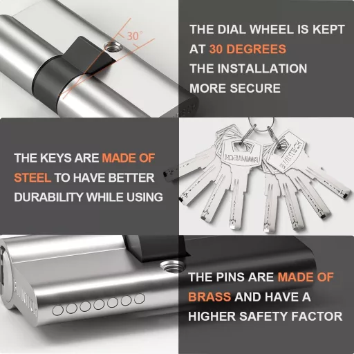 Bwintech Cilindru Euro 70mm Nichel-Zinc, Broască Ușă cu 8 Chei Crestate