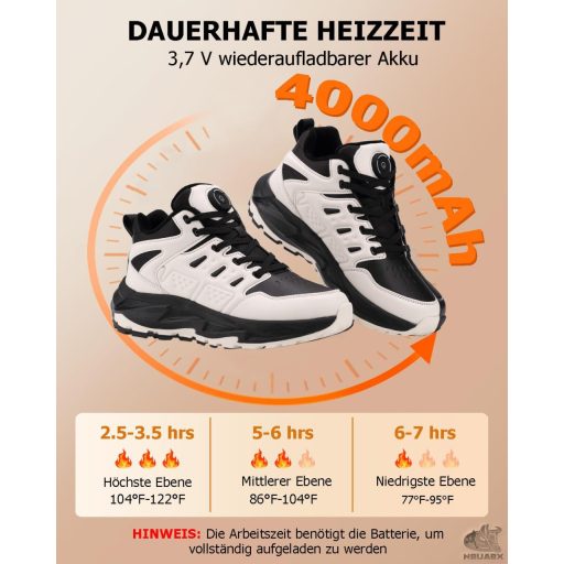 NBUABX Vyhrievané topánky pre mužov a ženy, veľkosť 40 - 3 úrovne vyhrievania, elektrické ohrievače nôh so 4000 mAh batériou - Nabíjateľné zimné tenisky na poľovačku.