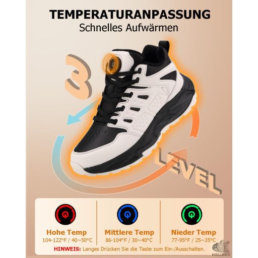 NBUABX Pantofi încălziți pentru bărbați și femei - Încălzitor electric pentru picioare cu 3 niveluri de căldură și baterie de 4000 mAh - Pantofi sport de iarnă reîncărcabili pentru vânătoare