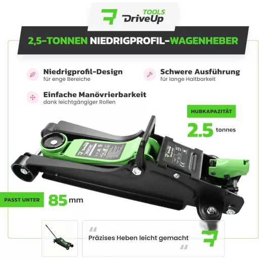 DriveUpTools hidraulikus emelő 2.5T 85-350mm emeléssel 2500kg terhelhetőség