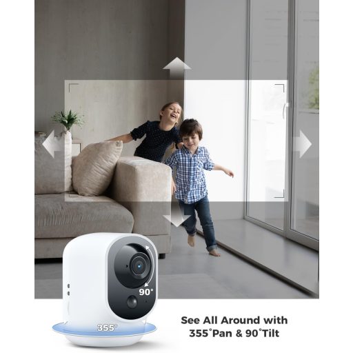 COCOCAM 2K WiFi Biztonsági Kamera Akkumulátorral, Mozgásérzékelés, Baba és Háziállat Megfigyelő