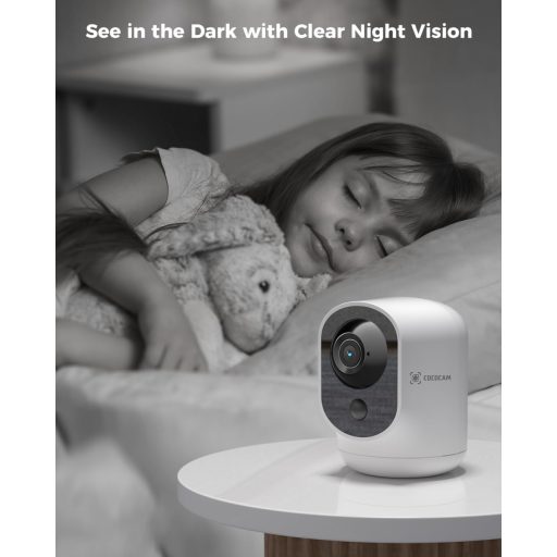COCOCAM 2K WiFi Biztonsági Kamera Akkumulátorral, Mozgásérzékelés, Baba és Háziállat Megfigyelő