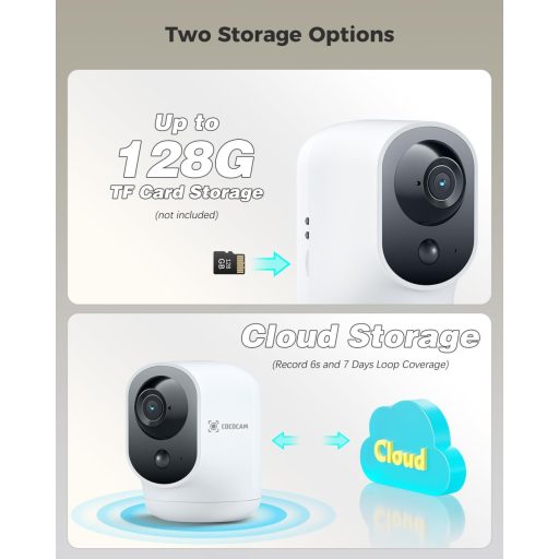 COCOCAM 2K WiFi Biztonsági Kamera Akkumulátorral, Mozgásérzékelés, Baba és Háziállat Megfigyelő