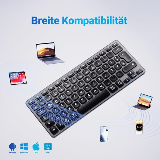 Bluetooth klávesnica iClever, bezdrôtová nemecká QWERTZ klávesnica, nabíjateľná, prepínanie medzi 3 zariadeniami, kompatibilná s MacBook Pro/Air, iMac