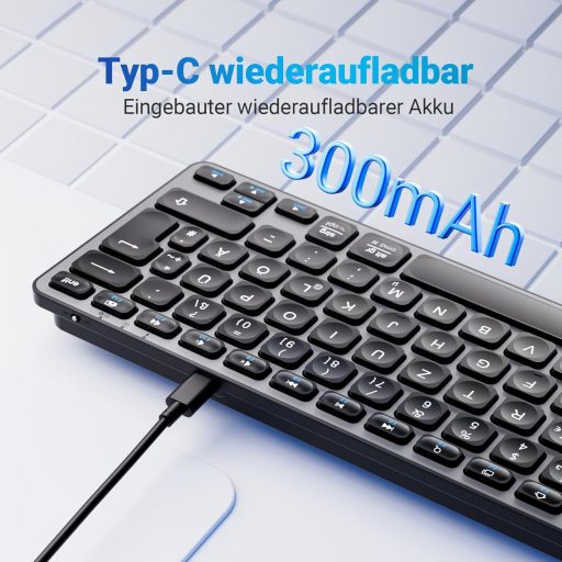 iClever Bluetooth Billentyűzet, Vezeték Nélküli Német QWERTZ Kiosztás, Újratölthető, 3 Eszköz Közötti Váltás, MacBook Pro/Air, iMac Kompatib