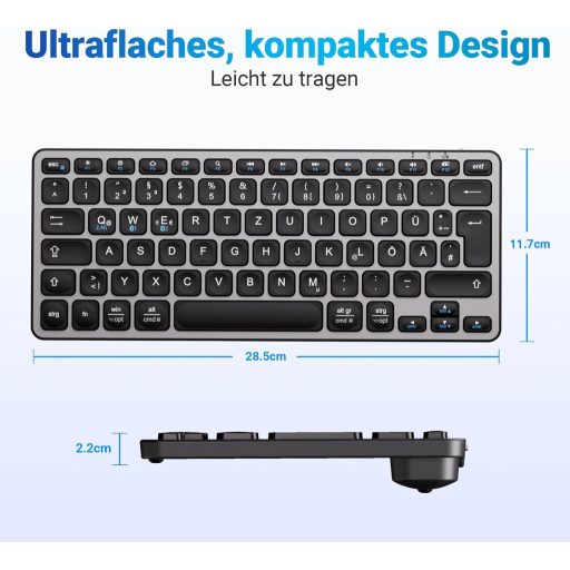 Tastatură Bluetooth iClever, Wireless, Germană QWERTZ, Reîncărcabilă, Comutare între 3 Dispozitive, Compatibilă MacBook Pro/Air, iMac