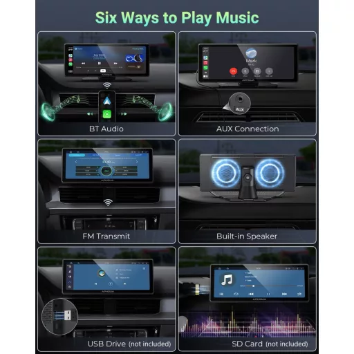aphqua 10.26" Hordozható Autós Kijelző Apple CarPlay Android Auto GPS Navigáció Bluetooth Érintőképernyő IPS Touchscreen USB AUX FM
