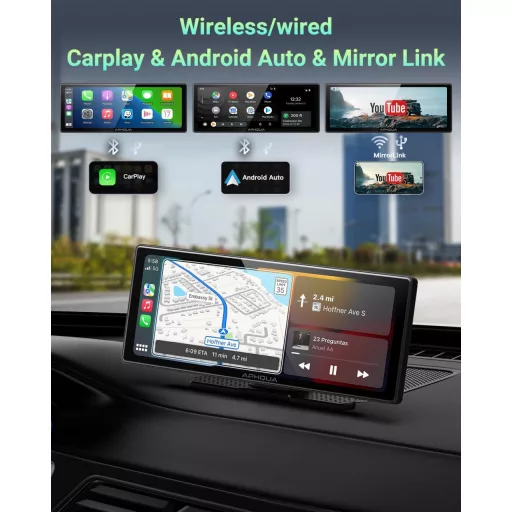 aphqua 10.26" Display auto portabil Apple CarPlay Android Auto Navigație GPS Bluetooth Ecran tactil IPS Touchscreen USB AUX FM