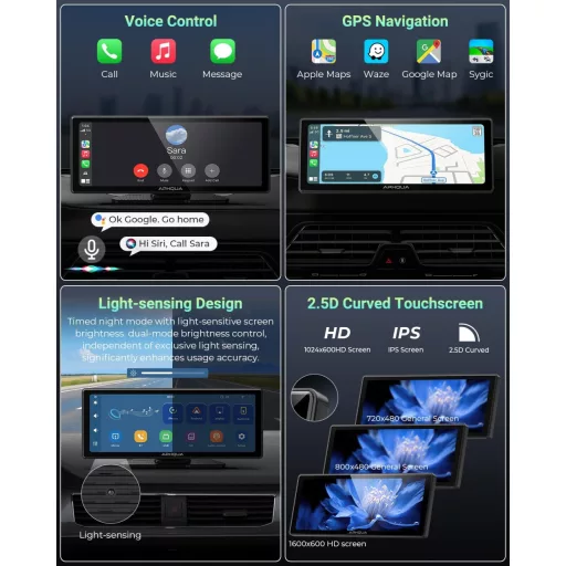 aphqua 10.26" Display auto portabil Apple CarPlay Android Auto Navigație GPS Bluetooth Ecran tactil IPS Touchscreen USB AUX FM