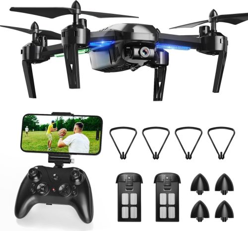 Wipkviey T6 Drón 1080P HD Kamerával - 32 Perc Repülési Idő, WiFi FPV Élő Videó, 2 Akkumulátor, Magasságtartás, Fejnélküli Mód, Kezdőknek