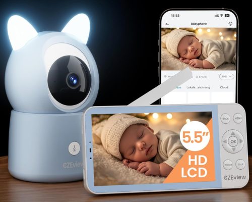 CZEview BM6 Bébiőr 2K Kamerával és 5,5" HD Kijelzővel - WiFi, Éjjellátó, 360° Nézet, Mozgás/Hang/Hőmérséklet Érzékelés, Kétirányú Kommunikác