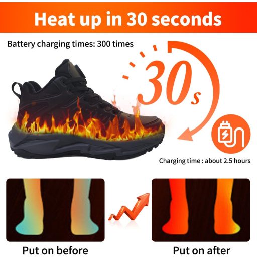 JinFugron USB Nabíjateľné Vyhrievané Topánky - 3 Nastavenia Teploty, Zimné Elektrické Ohrievače Nôh Tenisky na Turistiku, Šport, Veľkosť 34, Čierna