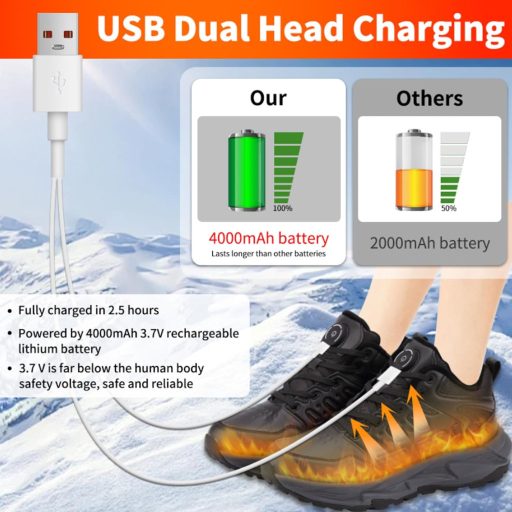 JinFugron USB Tölthető Fűthető Cipő - 3 Hőmérséklet Beállítással, Téli Elektromos Lábmelegítő Edzőcipő Túrázáshoz, Sporthoz, 34-es Méret, Fe