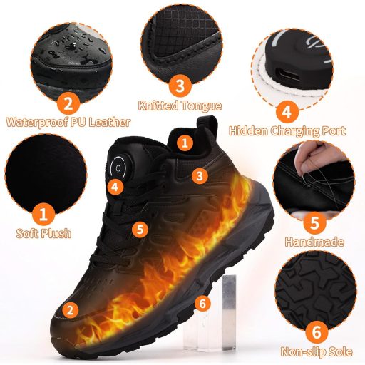 JinFugron USB Tölthető Fűthető Cipő - 3 Hőmérséklet Beállítással, Téli Elektromos Lábmelegítő Edzőcipő Túrázáshoz, Sporthoz, 34-es Méret, Fe