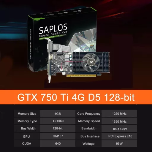 SAPLOS GTX 750 Ti 4GB Grafikus Kártya HDMI VGA DVI Alacsony Fogyasztás