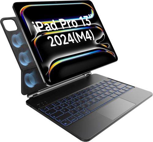 HOU iPad Pro 13 (M4) Billentyűzetes Tok - QWERTZ, Háttérvilágítás, Precíz Trackpad, Mágneses Dizájn, Bluetooth Csatlakozás, 2024 Modellekhez