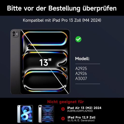 HOU iPad Pro 13 (M4) Futrola s tipkovnicom - QWERTZ, Pozadinsko osvjetljenje, Precizan Trackpad, Magnetski dizajn, Bluetooth povezivanje, Za modele 2024