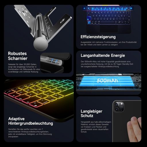 HOU iPad Pro 13 (M4) Futrola s tipkovnicom - QWERTZ, Pozadinsko osvjetljenje, Precizan Trackpad, Magnetski dizajn, Bluetooth povezivanje, Za modele 2024