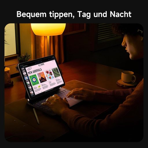 HOU iPad Pro 13 (M4) Futrola s tipkovnicom - QWERTZ, Pozadinsko osvjetljenje, Precizan Trackpad, Magnetski dizajn, Bluetooth povezivanje, Za modele 2024