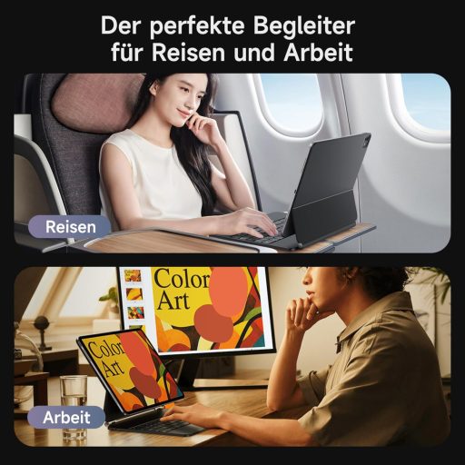 HOU iPad Pro 13 (M4) Billentyűzetes Tok - QWERTZ, Háttérvilágítás, Precíz Trackpad, Mágneses Dizájn, Bluetooth Csatlakozás, 2024 Modellekhez