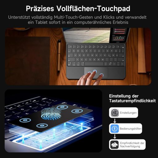 HOU iPad Pro 13 (M4) Billentyűzetes Tok - QWERTZ, Háttérvilágítás, Precíz Trackpad, Mágneses Dizájn, Bluetooth Csatlakozás, 2024 Modellekhez