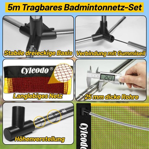 Cyleodo hordozható tollaslabda háló szett 5m magasságállítható pikklibál röplabda