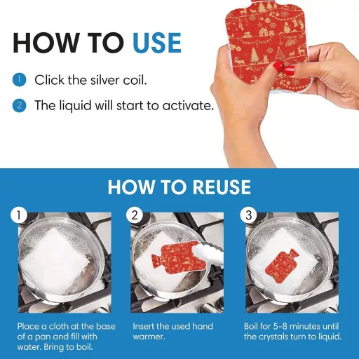 YeahBoom Detské vreckové ohrievače rúk 6 ks - Opakovane použiteľné ohrievacie podložky s octanom sodným 55°C, Klikacie ohrievače rúk pre ženy