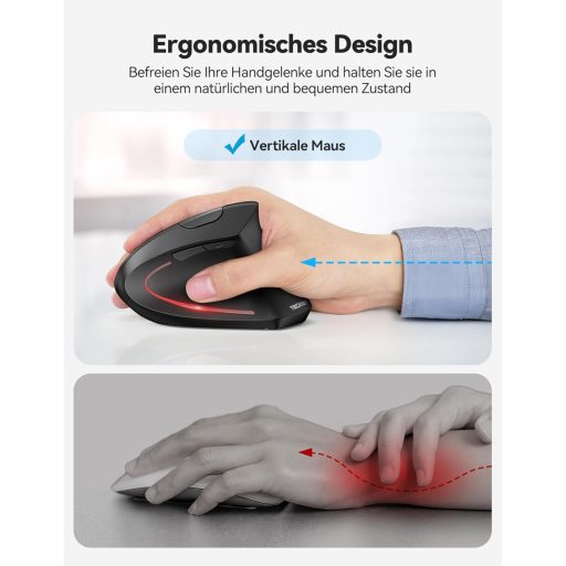 TECKNET Ergonomikus Bluetooth Egér, Újratölthető Vezeték Nélküli Vertikális Egér 4800 DPI