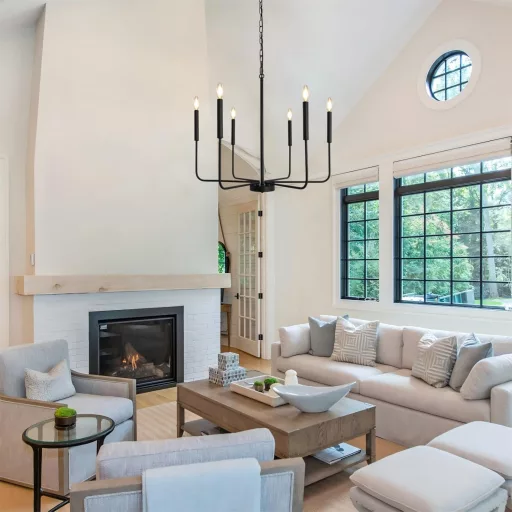 WTUOING Candelabru Negru cu 6 Becuri - Lampă Suspendată Vintage cu Suport Reglabil pentru Lumânări - Lampă de Tavan Industrială Modernă pentru Living, Dormitor, Sufragerie