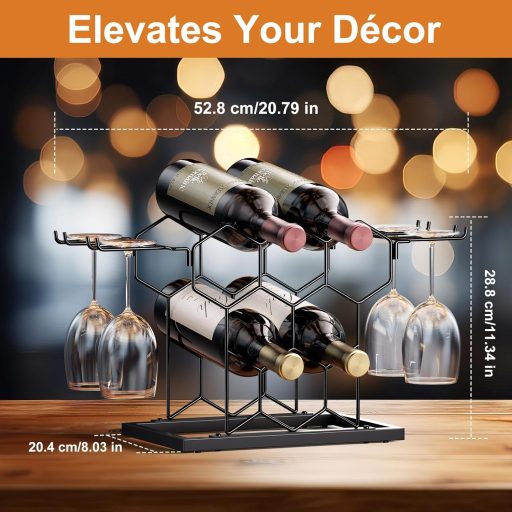 THYGIFTREE Asztali Bortartó 8 Palackos Hexagonális Fekete Borállvány