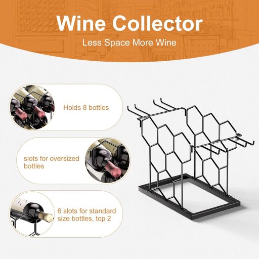 Suport de vin pentru masă THYGIFTREE, hexagonal, pentru 8 sticle, negru