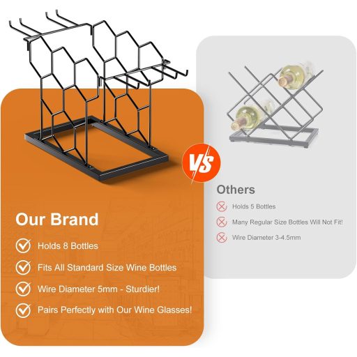 THYGIFTREE Asztali Bortartó 8 Palackos Hexagonális Fekete Borállvány