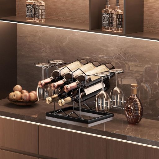 Suport de vin pentru masă THYGIFTREE, hexagonal, pentru 8 sticle, negru