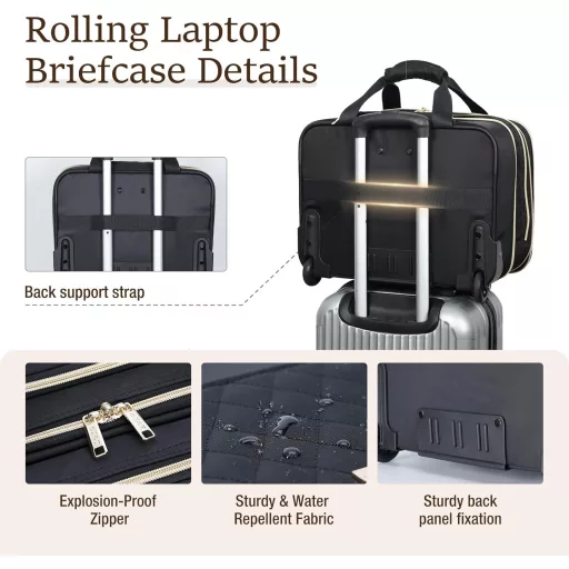 Lekespring Gurulós Laptop Táska Kerekes Trolley 15.6 Hüvelykes Notebook Vízálló Utazó Bőrönd Fekete Üzleti Férfi Női