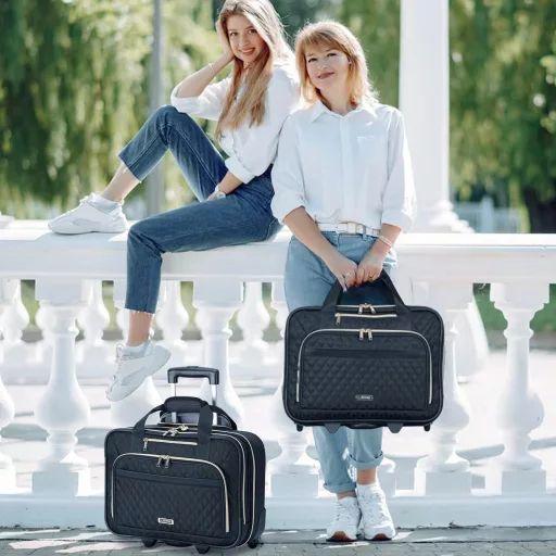 Lekespring Gurulós Laptop Táska Kerekes Trolley 15.6 Hüvelykes Notebook Vízálló Utazó Bőrönd Fekete Üzleti Férfi Női