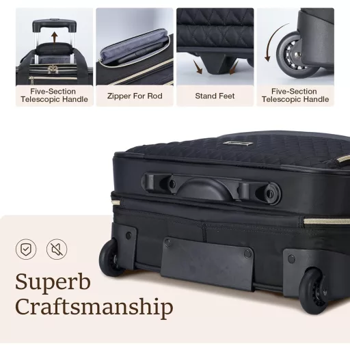 Lekespring Geantă laptop cu rotile, tip trolley, 15.6 inch, impermeabilă, valiză de călătorie, neagră, business, pentru bărbați și femei