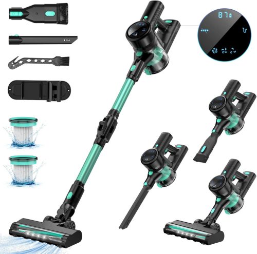 Sanfnz 45000 Pa Vezeték Nélküli Porszívó - 550W Motor, 65 Perc Üzemidő, 1,5L Tartály, LED Kijelző, 3 Fokozat, Extra HEPA Szűrők, Zöld